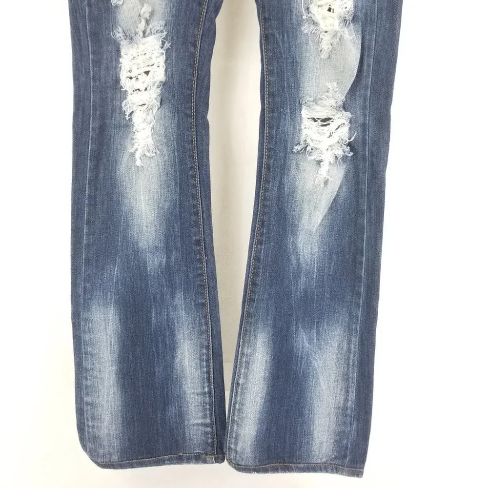 Machine Distressed Bootcut Jeans - Picture 2 of 11